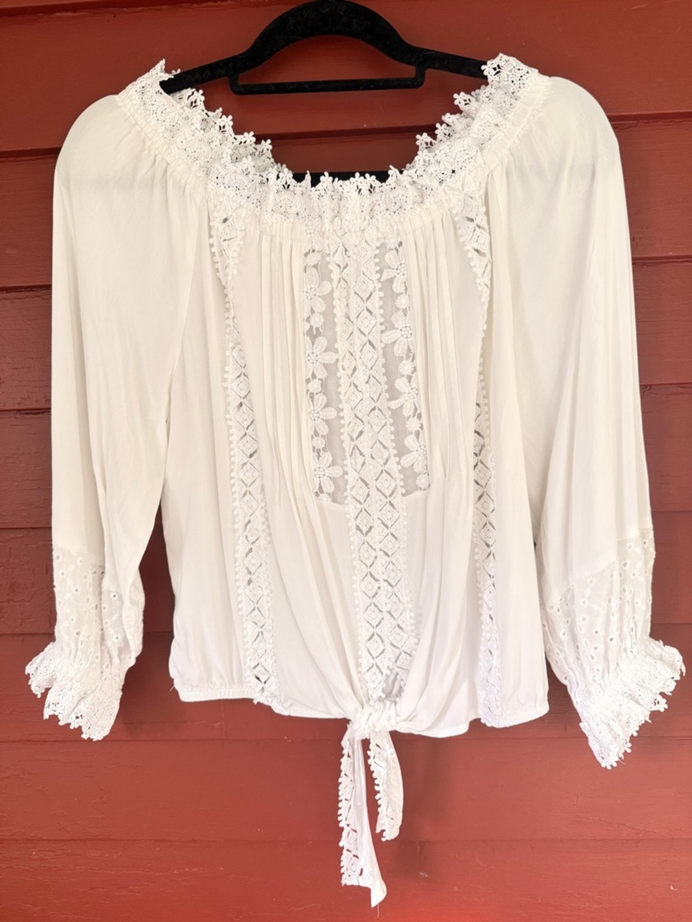 Mazik Cream Crochet-Trim Tie-Hem Peasant Blouse